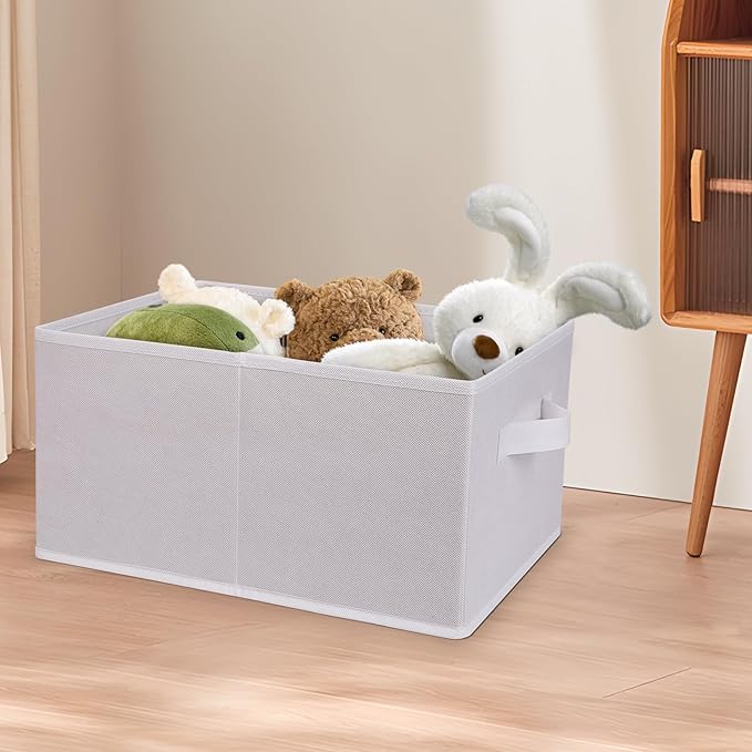 JAKAGO Fabric Storage Bins set of 4 Rectangle Storage Baskets with Handle Foldable Closet Organizer for Clothes Towel bedding Books Collapsible Clothing Container for Shelves Bedroom(White High)