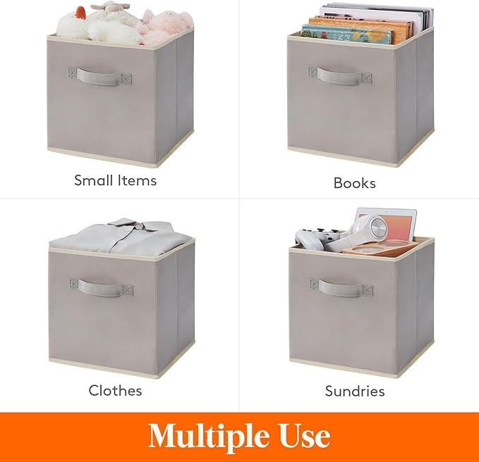 Lifewit Storage Cubes, Foldable Decorative Fabric Storage Baskets for Organizing Home Organizers with Handles for Shelves, Closet, 11 Inch Bins, 18L Light Gray, 12 Packs