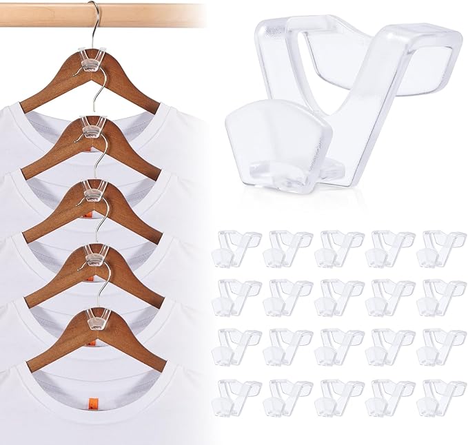HOUSE DAY Space Saving Hangers 100 Pack, Clear Clothes Hanger Connector Hooks, Heavy Duty Hangers Space Saver, Premium College Dorm Room Essentials, Closet Organizers and Storage