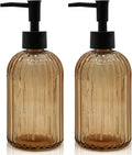 2 Pack 14oz Amber Glass Soap Dispenser with Black Pump – Refillable for Hand Soap, Dish Soap, Lotion, Suited for Kitchen, Bathroom & Laundry Room (Brown)