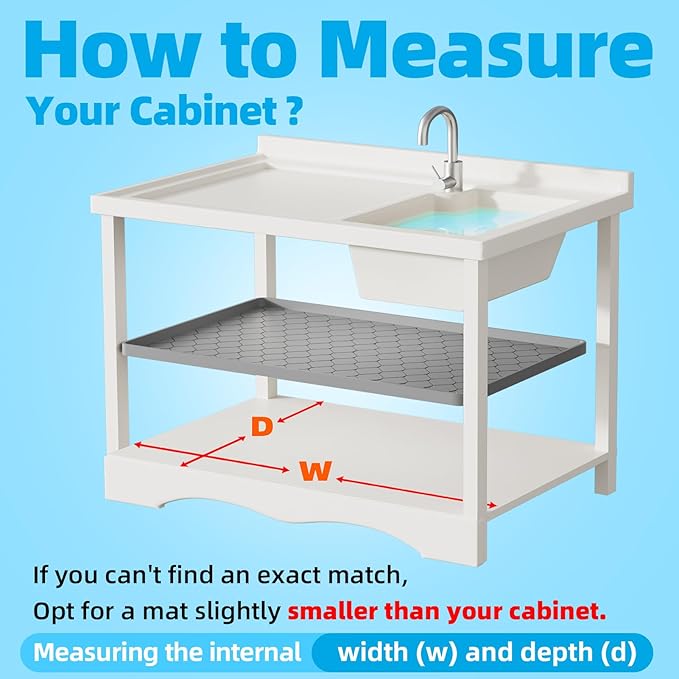 Silicone Under Sink Mat 22" x 19", kitchen Essentials and Gadgets, Shelf liner and Cabinet Protector, Home Organizers and Storage, Waterproof Bathroom Tray