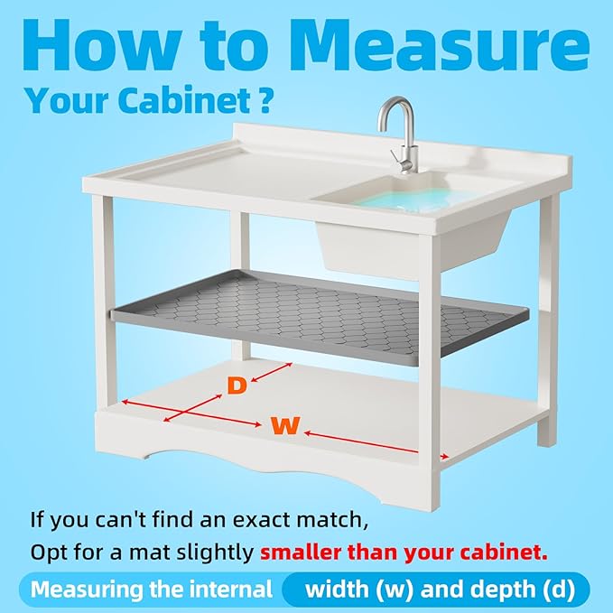 Silicone Under Sink Mat 34" x 22", kitchen Essentials and Gadgets, Shelf liner and Cabinet Protector, Home Organizers and Storage, Waterproof Bathroom Tray