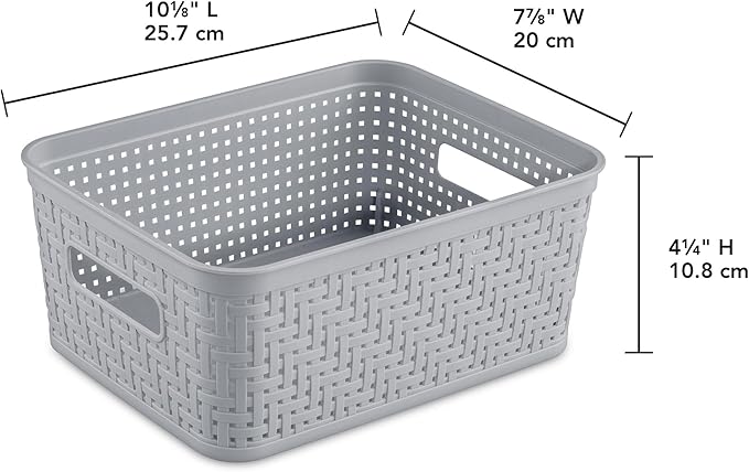 Sterilite 8 Pack Plastic Storage Bin Organization Containers, Small Baskets, Cement