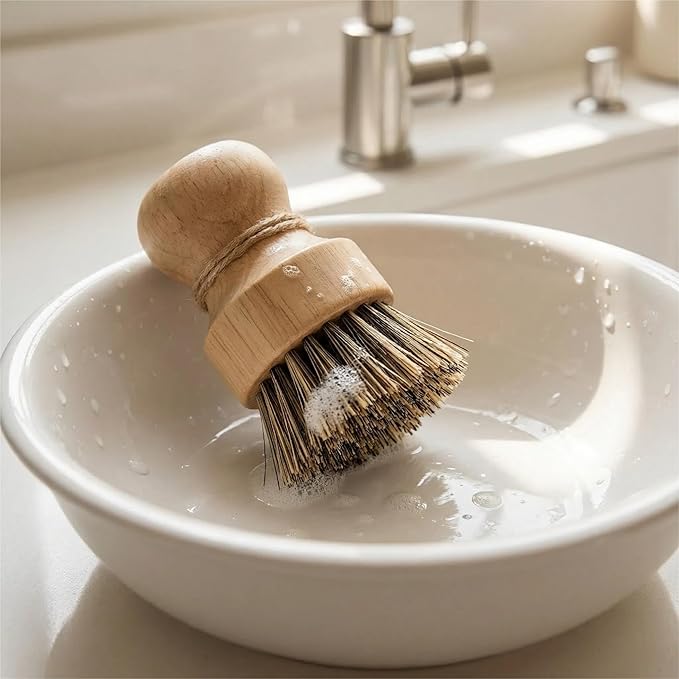 Wooden Dish Scrub Brush - Natural Fiber Kitchen Dish Scrubber Set, for Cleaning Pots, Sink, Tableware and Vegetables - 3 Pack