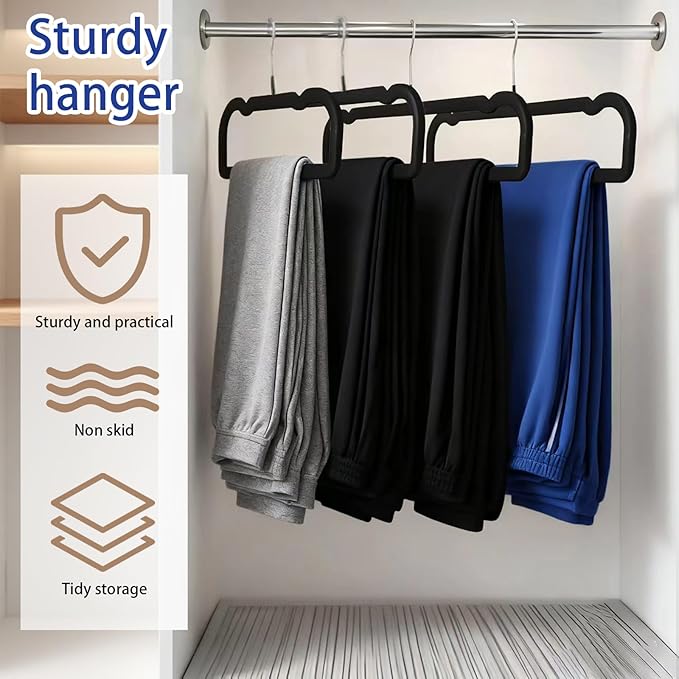 40 Pcs Velvet Pants Hangers with 40 Hooks Non Slip Black Velvet Hangers Slim Clothes Hanger Strong Space Saving Flocked Hanger for Closet Shorts Pants Bra Shirts