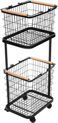 Laundry Basket with Wheels, 2 Tier Removable Wire Laundry Cart, Vertical Laundry Sorter, Rolling Hamper Dirty Clothes Hamper Organizer for Laundry Room, Bathroom, Bedroom, School (Black)