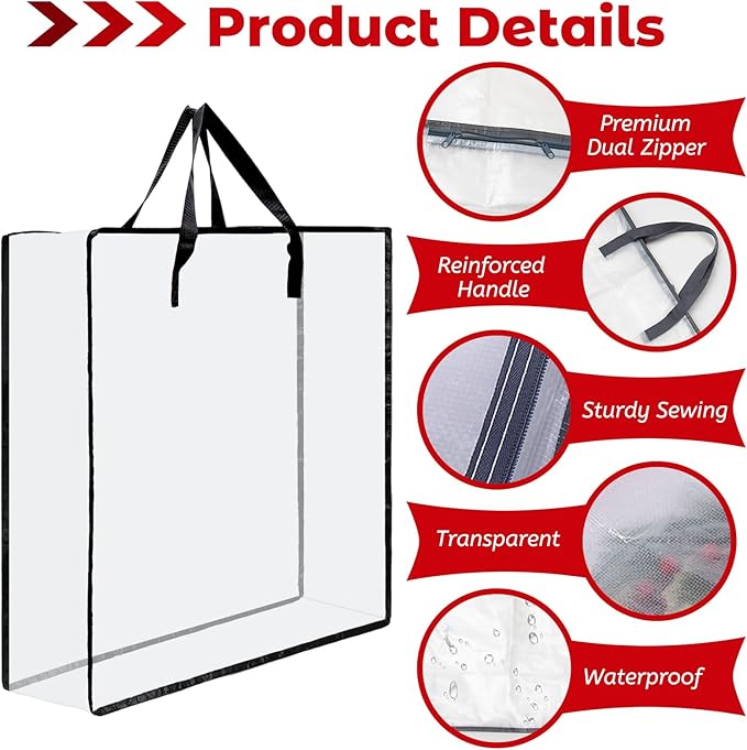 Wreath Storage Bag, 26 Inches Wreath Storage Container Christmas Decoration Garland Container Clear Storage Bags Moving Bag for Wreaths Clothes Gift Pillow Under Bed Storage (Transparent - 2 PACK)