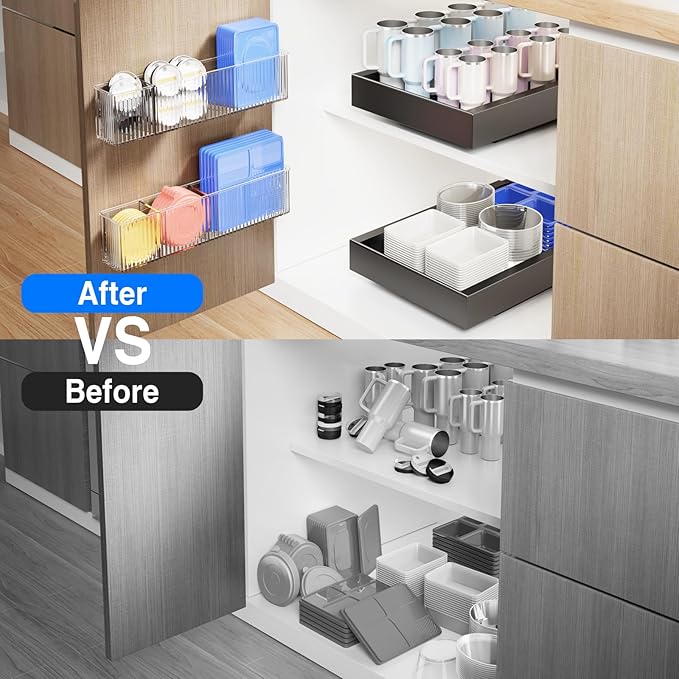 2 Pack Adhesive Cabinet Door Organizer, Lid Organizers Inside Cabinet Spice Rack Food Container/Tumbler Lids Holders for Kitchen & Bathroom Wall Mounted(Acrylic)