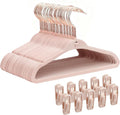 Baby Velvet Hangers 30 Pack, 11" Premium Felt Kids Hanger with 10 Clips, Slim 0.2" Non-Slip Stackable Design & 360° Swivel Hook, Space-Saving Toddler Clothes Hangers for Nursery Closet, Pink