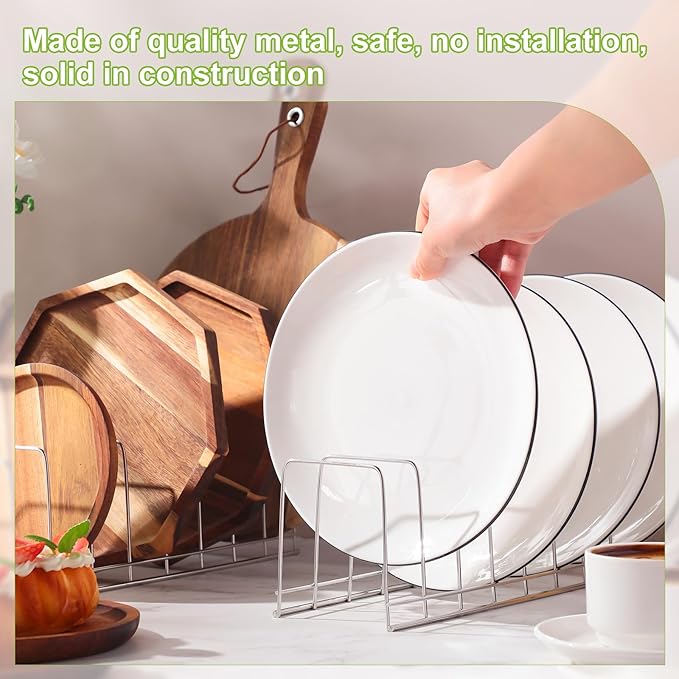 Tioncy 8 Pcs Pot Lid Organizer for Cabinet 8 Slots Stainless Steel Pot Lid Rack Cutting Board Holder Kitchen Storage Reusable Container for Christmas Pans, Serving Trays, Bakeware Dish Plates