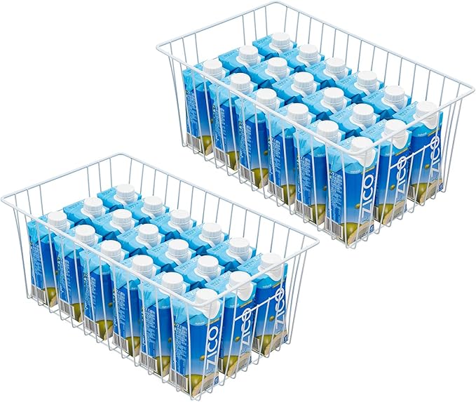 16Lx12W inch Wider Freezer Storage Organizer Baskets Container, Deep Metal Wire Chest Upright Refrigerator Divider Bins with Built-in Handles for Cabinet, Pantry, Closet, Kitchen(4)