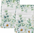 Kitchen Towels Set of 2, Green Eucalyptus Leaves Soft Microfiber Dish Towels, Daisy Summer Botanical Wooden Absorbent Quick-Dry Washable Dishcloths for Kitchen Cleaning, Drying Dishes, 18x28 Inches
