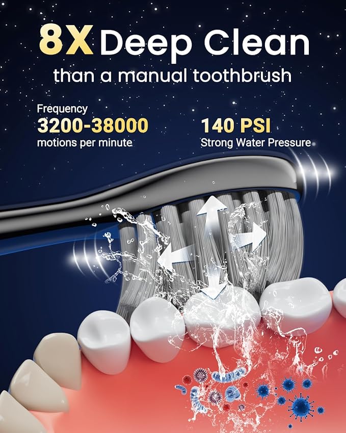 Electric Toothbrush with Water Flosser Combo in One - Sonic Flossing Toothbrushes for Teeth Cleaning, Rechargeable,Portable Cordless Water Flosser for Adults, 17oz Large Tank, 3 Modes & 5 Brush Heads