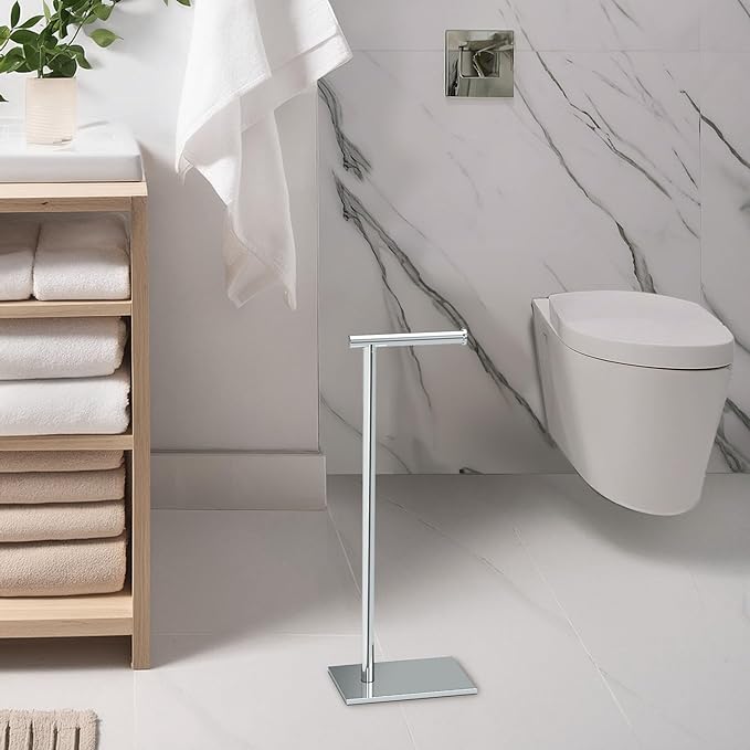 Gatco 1431C Modern Rectangle Base Freestanding Toilet Paper Holder, 21.25" Chrome with Weighted Base