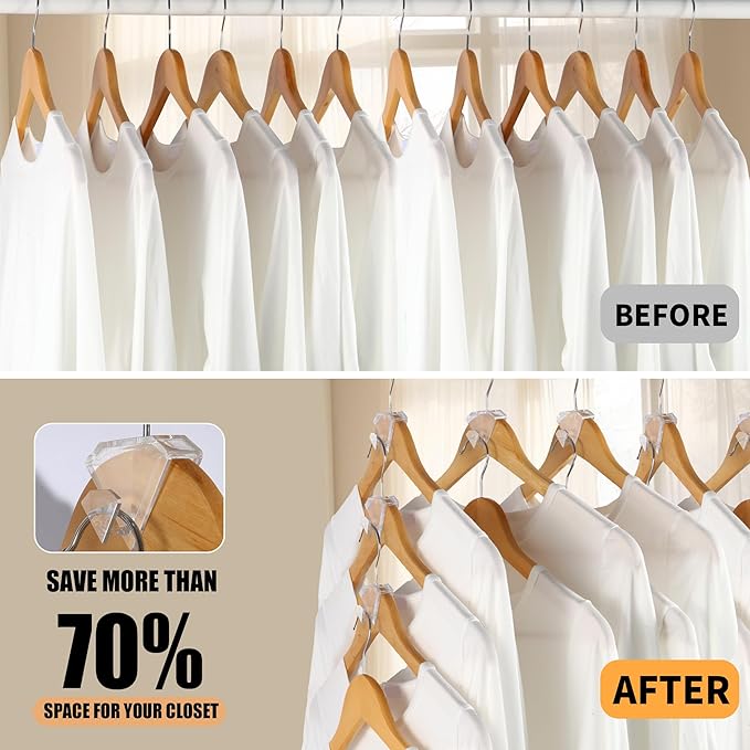 SLMT Space Saving Hanger Hooks 30 Pack, Clear Clothes Hanger Connector Hooks, Dorm Room Essentials, Closet Organizers and Storage (Clear)