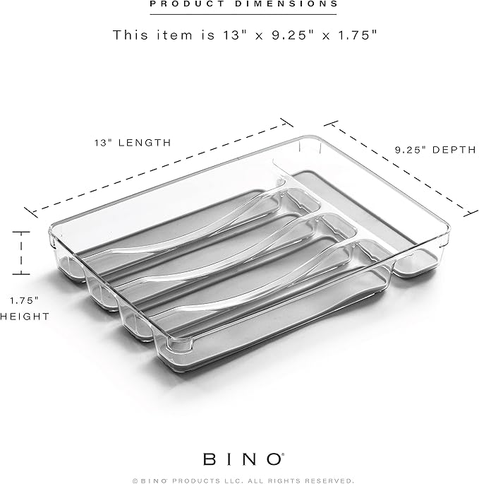 BINO 5-Slot Silverware Organizer for Drawer | Plastic Utensil Kitchen Drawers Tray Organization w/Grip Lining (Light Grey)