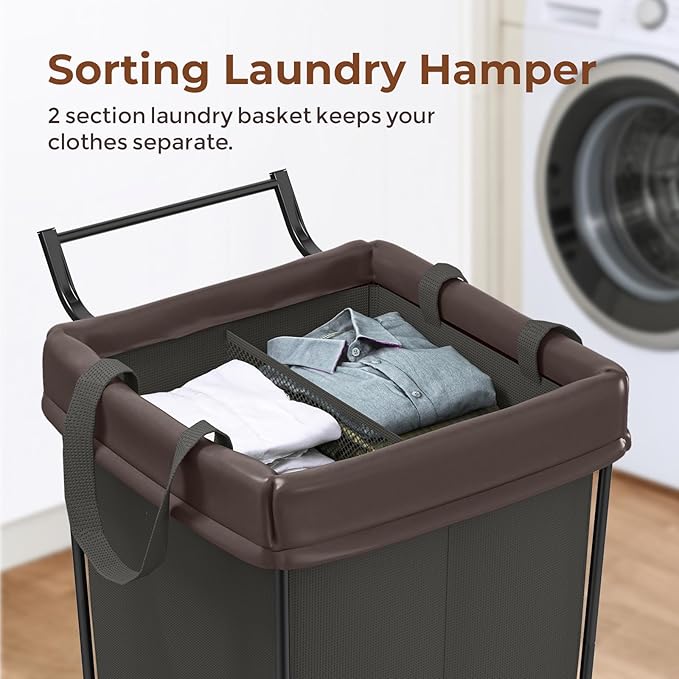 160L Laundry Hamper with Wheels and Handle, 2 Section Large Rolling Laundry Basket Bag with Wheels, Clothes Hamper Cart for Laundry, Bedroom, Bathroom and Dorm