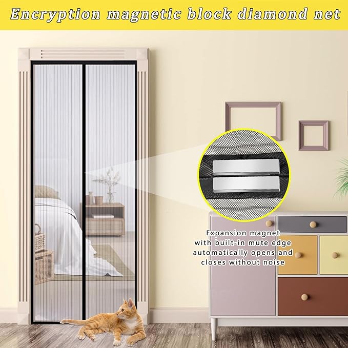 Magnetic Screen Door - Fit for Door Size:38 x 82 Inch, Screen Itself Size:40"x83", Hands Free Mesh Partition,Heavy Duty Curtain Keeps Bugs Out, Frame Hook & Loop, Pet and Kid Friendly