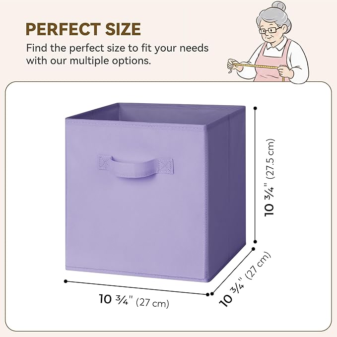 GRANNY SAYS Cube Storage Bins, 11 Inch Cube Storage Organizer, Fabric Collapsible Storage Bins, Storage Cubes for Shelves, Closet, Lavender Purple, 6-Pack