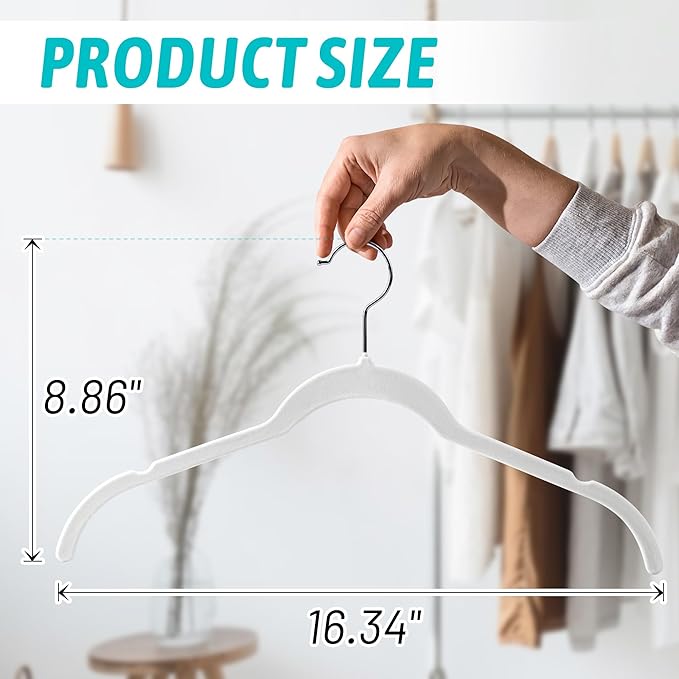 Sishynio Premium Velvet Shirt Hangers 30 Pack, Non-Slip 360° Swivel Hook Slim Felt Hanger, Space Saving Flocked Hangers for Tank Tops, Blouses, Strappy Dresses(White)