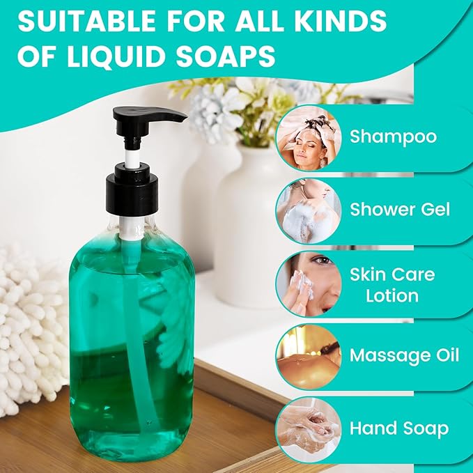 Teyssor Empty Pump Bottle Dispenser Clear 2 Pack 150ml/5oz Plastic Liquid Soap Dispensers, BPA-Free Refillable Container for Essential Oil Shampoo Lotion