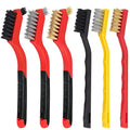 Small Wire Brush Set 6Pcs, Stainless Steel/Brass/Nylon/Bristle Mini Wire Brushes for Cleaning Rust, Scrub Removal Paint and Grout - 7 Inches
