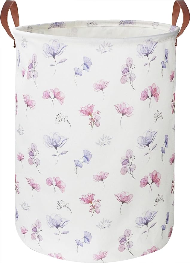 19.7’’ Waterproof Foldable Laundry Basket, Nursery Hamper, Dirty Clothes Hamper, Books Bins, Gift Baskets, Room Decor(Watercolor Flower)