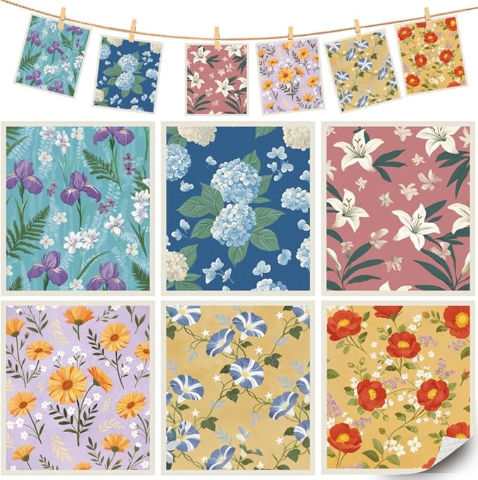 6Pcs 6 Styles Swedish Dish Cloth Floral Reusable Quick Drying Sponge 7.7 x 6.8 Inch for Kitchen Countertop Cleaning, Swedish Dishcloths Bulk Absorbent Towels for Dishes Home Tableware Use