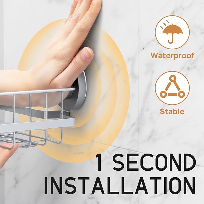 LEVERLOC Corner-adaptive Suction Cup Shower Caddies 2 Pack, Stainless Steel Rustproof Corner Shower Shelf, Large Capacity Removable Suction Cup Bathroom Organizer, Drill-Free Wall Mounted Basket, Gray