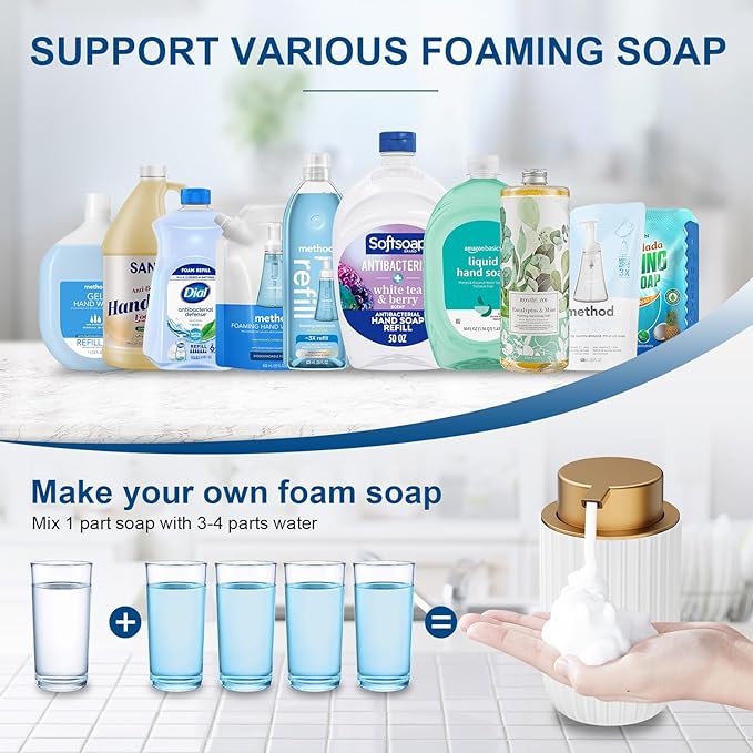 Ceramic Foaming Soap Dispenser, 12 oz Bathroom Foam Hand Soap Dispenser, Refillable Lotion Soap Dispenser with Removable Pump for Kitchen Hand Wash Dispenser, Modern Home Decor(White)