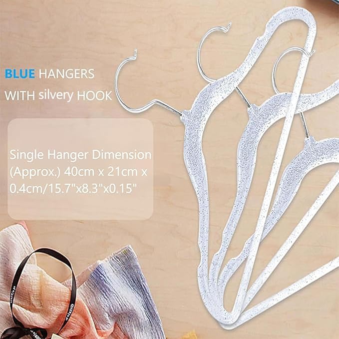 Blue Plastic Hangers for Clothes 40 Pcs, 16" Wide Clear Hangers for Men's Shirt, Teens Closet, Youth Suit, Hoodie, Adults Hanger with Swivel Silver Hook, Thin Clothing Rack for Dorm Room