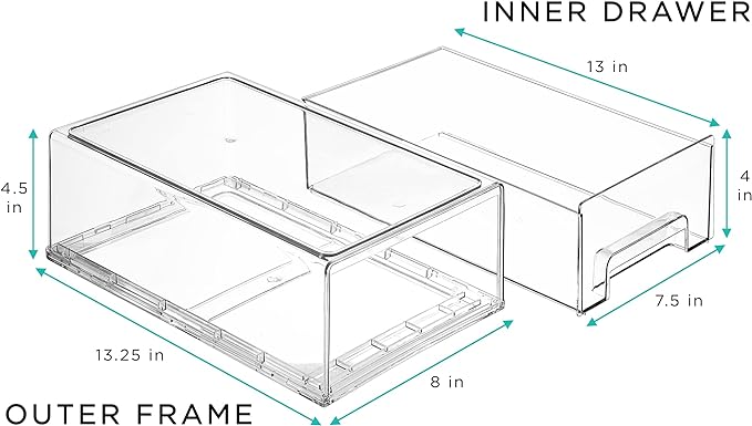 Sorbus Medium Clear Storage Drawers (4 Pack) – Stackable Organizer Drawers for Pantry, Kitchen, and Fridge – Pull-Out Acrylic Storage Bins with Handles