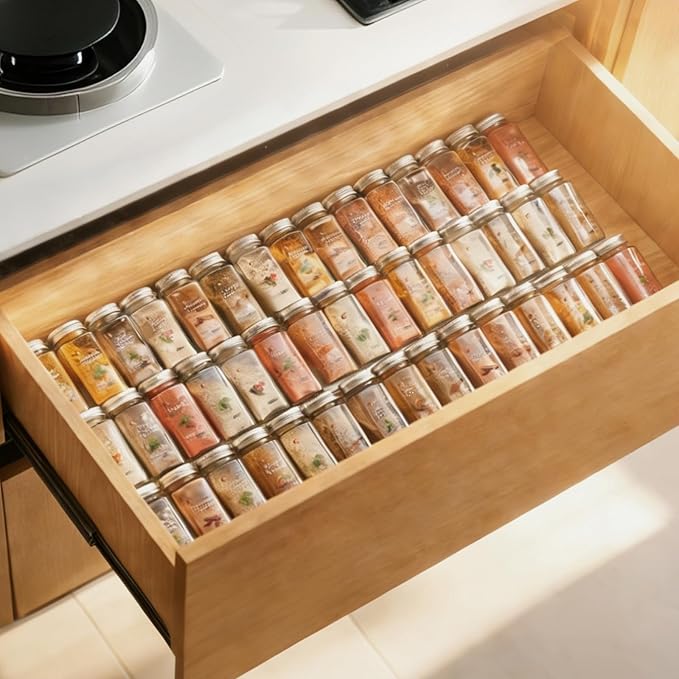 Acrylic Spice Drawer Organizer 4 Tier(8 Packs),Expandable from 11" to 22" Seasoning Organizer Tray for Kitchen - Clear Tiered Spice Rack for Drawer, No Assembly Required(Jars Not Included)