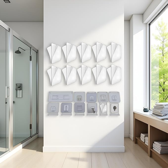 10Pcs Transparent Wall Mounted Replacement Sticky Pads for Kitchen Bathroom Shower Caddy Organizer Rack Holder Nail Free Adhesive Hooks Shower Accessories, Shower Caddies (Double-Sided Sticker)