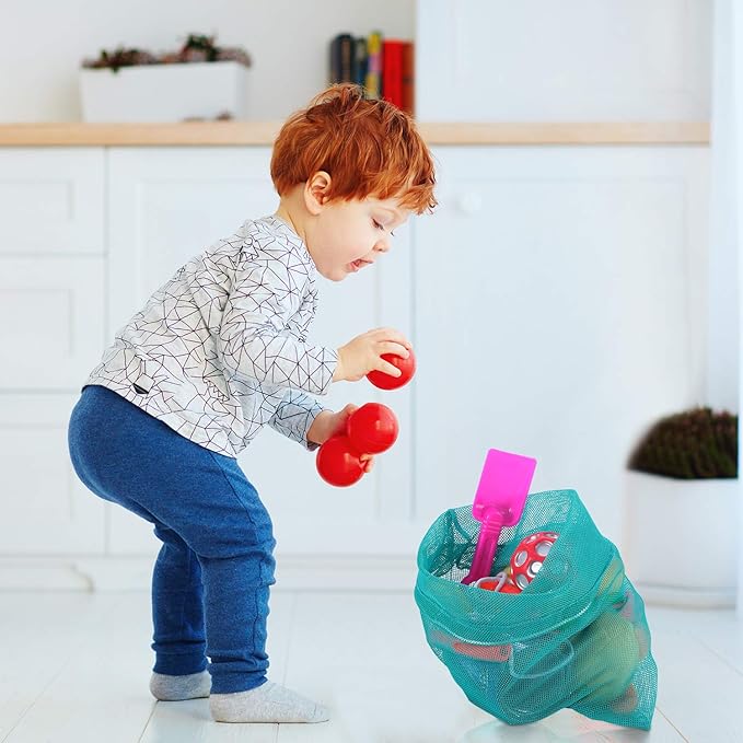 Frienda 6 Pieces Mesh Stuff Sack, 11 x 15 Inch Durable Nylon Drawstring Laundry Bag for Rinsing Beach Toys, Seashell Collecting, Mesh Bags for Travel(Turquoise)