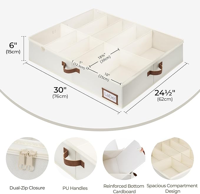 StorageWorks Under Bed Shoe Storage for Closet, 2-Pack Ultra-thick Fabric Shoe Organizer, Collapsible Shoes Containers with Bottom Support, Fits up to 24 Pairs, Beige