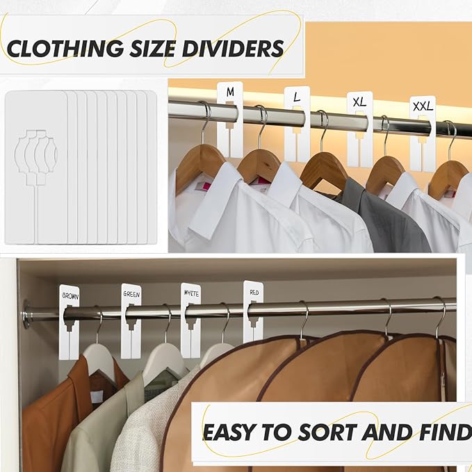 Blulu 100 Pack Closet Rack Dividers Rectangular with Marker Pen White Clothing Hanger Dividers Writable and Reusable for Sorting Clothing Size, Color