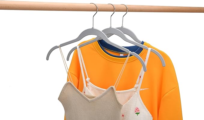 Quality Hangers Clothes Hangers 50 Pack - Non-Velvet Plastic Hangers for Clothes -Heavy Duty Coat Hanger Set -Space-Saving Closet Hangers with Chrome Swivel Hook, Non-Flocked Hangers (50, Gray)
