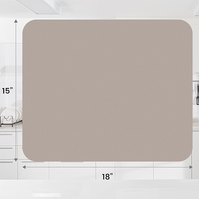 WISELIFE Dish Drying Mat Super Absorbent Drying Mat Large Dish Drying Mats for Kitchen Counter Easy Clean Dish Mat Kitchen Drying Mat15"x 18" Classic Khaki