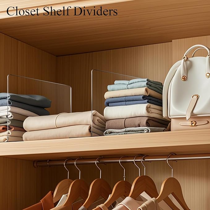 Lebouri Acrylic Shelf Dividers for Closet Organization: 10" Tall Clear Closet Dividers for Shelves - Free-Standing Shelf Separators for Clothes Sweater Purse