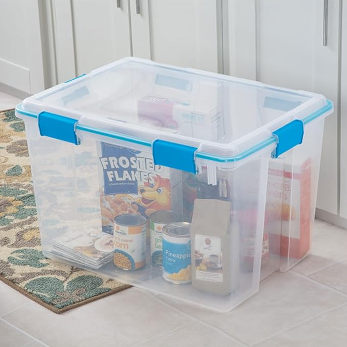Sterilite 4-Pack Gasket Box, Weather-Resistant Storage Bins with Latching Lids, 80 Quart - Heavy-Duty Organizing Containers for Closet, Bathroom, and Office