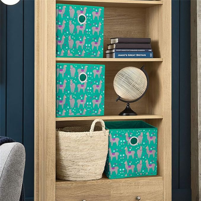 Fabric Strorage Cubes Box Basket Bins Foldable 10x10x10 Inch Lake Green Alpaca Pattern for Closet Organizer Inserts Drawers ,QY-SC16-3