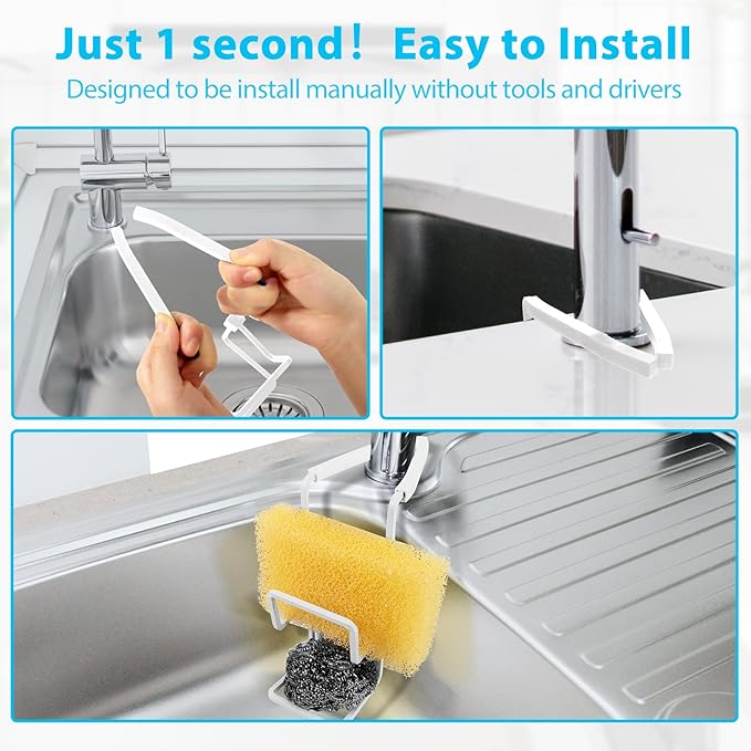 Sink Caddy Sink Sponge Holder - Faucet Rack Shower Tray - Kitchen and Bathroom Metal Organizer Hanging Fix Around Faucet