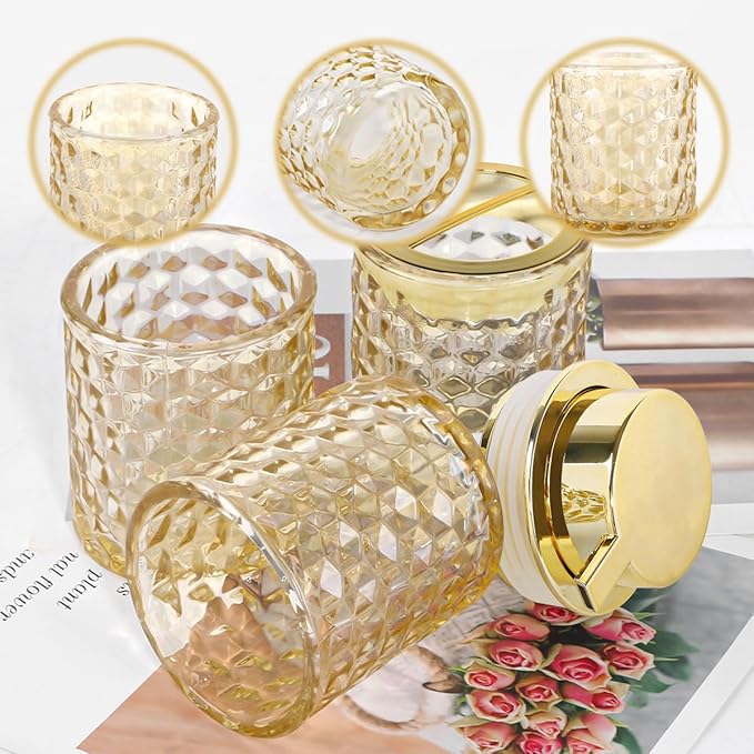 Bathroom Accessories Set, 3pcs Amber Glass Bathroom Accessory Set,Toothbrush Holder, Foaming Soap Dispenser and Tumbler, Gold Bathroom Decor Sets for Organizer, Home Apartment Gift