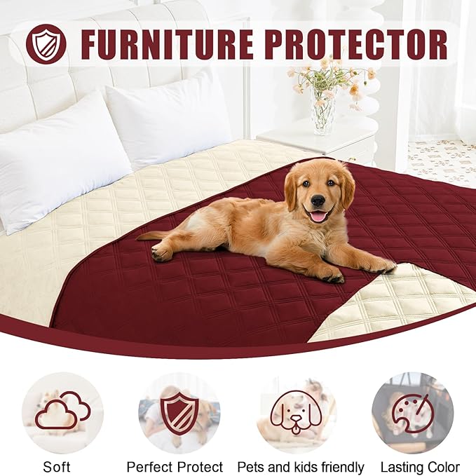 Smiry Waterproof Dog Bed Cover Blanket 40x80, Soft Reversible Pet Blanket, Washable Leakproof Cats Dogs Couch Cover for Sofa, Couch, Furniture, Lattice, Wine Red/Beige