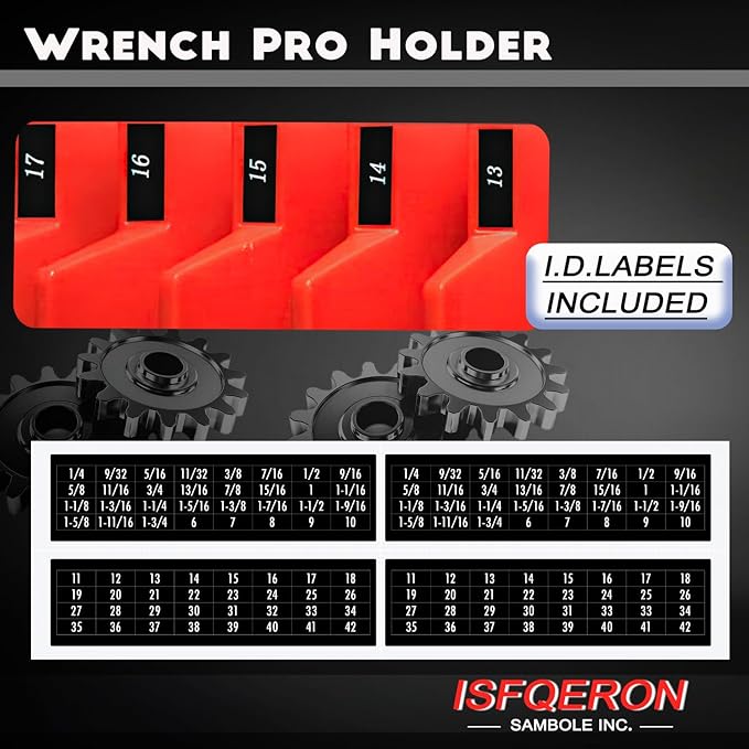 92PC Magnetic Wrench Organizer for Toolbox Drawers - Heavy Duty Modular Tool Rack with SAE/Metric Labels,Customizable Storage & Strong Magnet Base (Red)