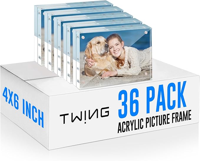 TWING 36 Pack 4x6 Acrylic Picture Frames Bulk,10+10MM 4 By 6 Magnetic Acrylic Photo Frame Horizontal Magnet Double Sided Magnetic Frames Set, 6x4 Clear Frames Block Picture Frame Desktop Display,Gift