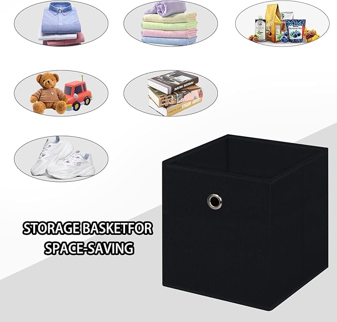 Black Foldable Storage Cubes Bins ,11 Inch Cloth Storage Cube Fabric Storage Box Cubes Organizer Baskets with Handles for Home Organizer Set of 3 (Black)