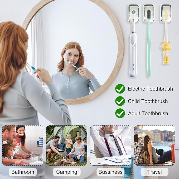 OIZOIZ 2 Pack Mini Toothbrush Holder Wall Mounted with Cover, Single Slot Toothbrush Storage Organizer for Shower, Compact Toothbrush Holders for Bathroom & Travel, Ideal for Family Tooth Brushes