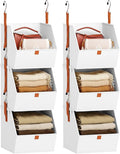 Collapsible Hanging Closet Organizer - 6 Tier Closet Shelves Storage System with Hooks, Fabric Hanging Storage Bins for Clothes, Foldable Storage Basket for Laundry, Bedroom, Rv, White